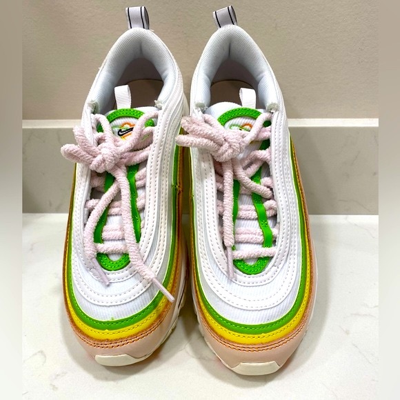 NIKE WOMENS AIR MAX 97 (WHITE/BLACK/PEARL PINK/ACTION GREEN) - Picture 2 of 8